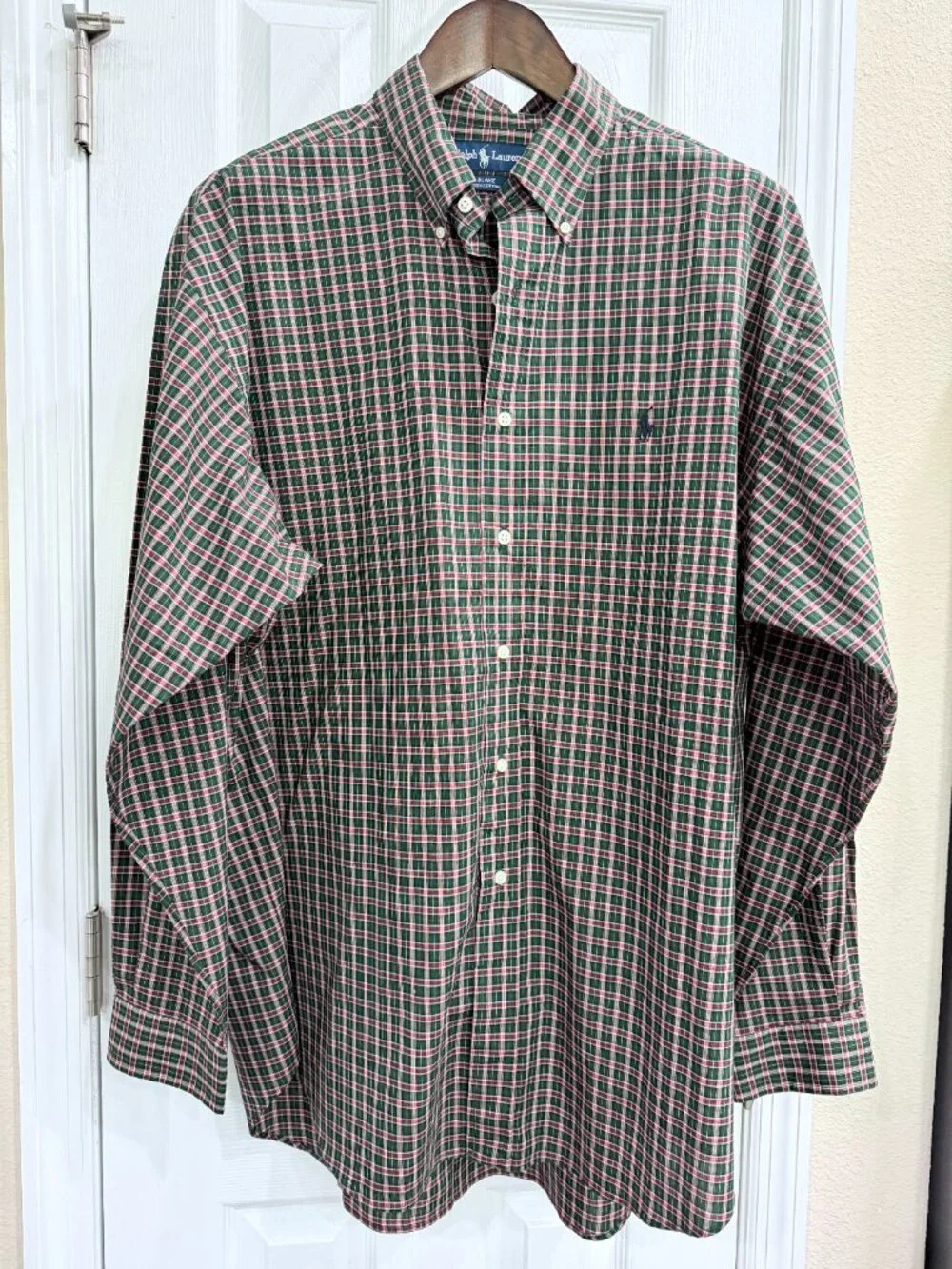 Ralph Lauren Blake XL Plaid Button Down Shirt Green Red Cotton Classic Fit